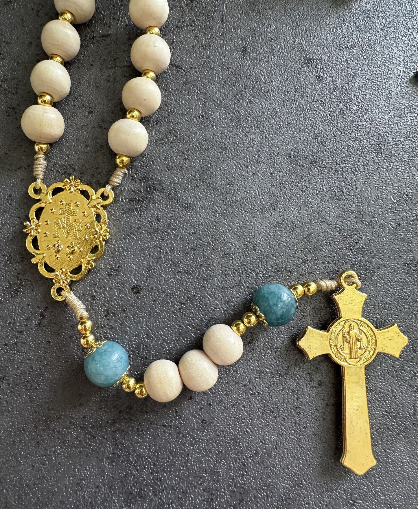 Heavenly Serenity Rosary | Blue Chalcedony, Wood Beads | Catholic Prayer Beads