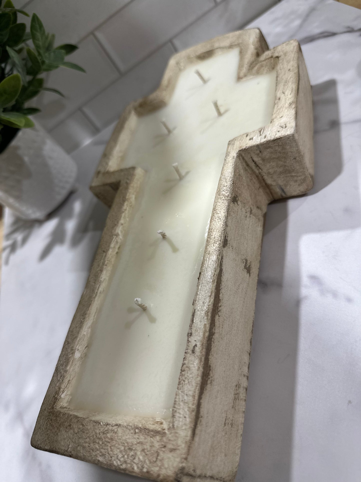 Wooden Cross Dough Bowl Candle