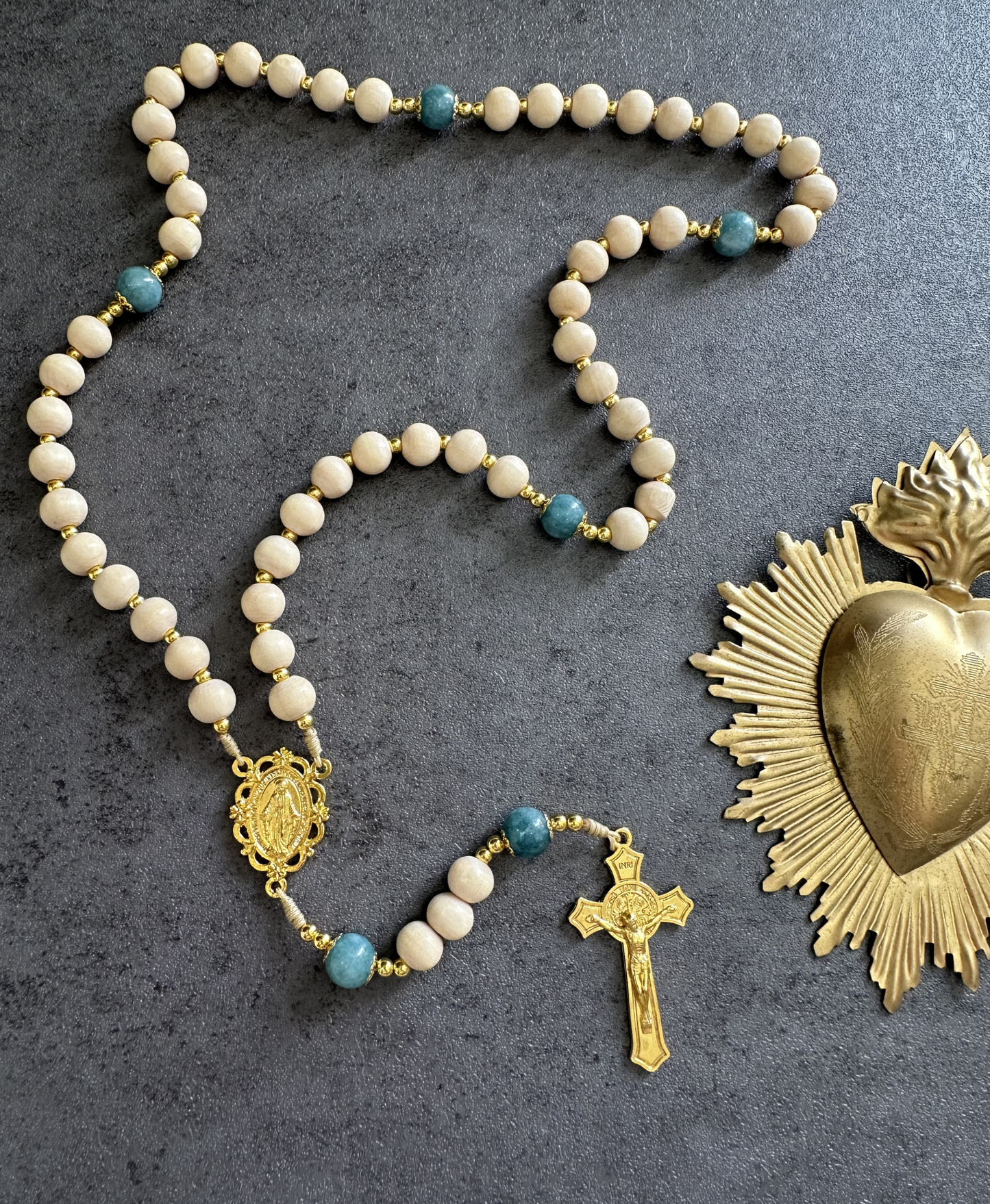 Heavenly Serenity Rosary | Blue Chalcedony, Wood Beads | Catholic Prayer Beads