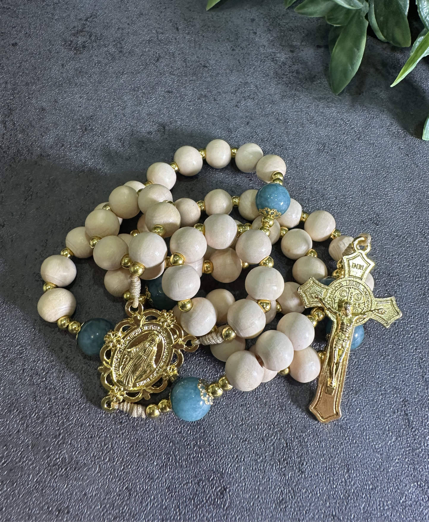 Heavenly Serenity Rosary | Blue Chalcedony, Wood Beads | Catholic Prayer Beads