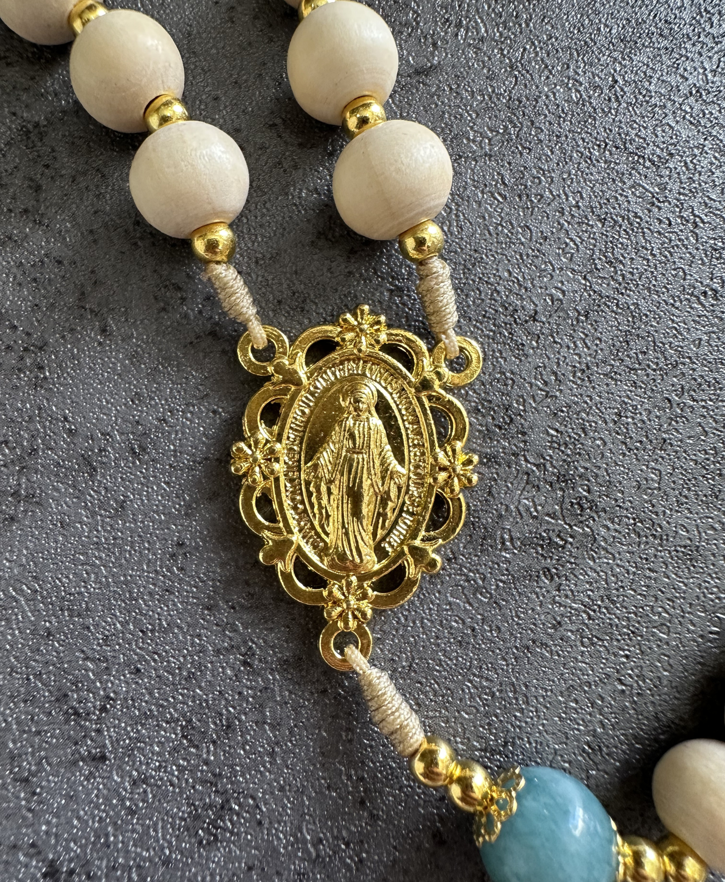 Heavenly Serenity Rosary | Blue Chalcedony, Wood Beads | Catholic Prayer Beads