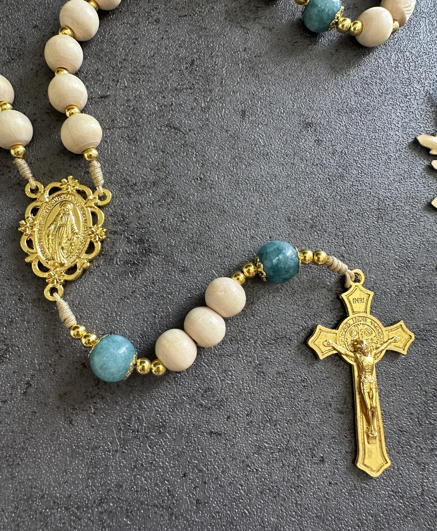 Heavenly Serenity Rosary | Blue Chalcedony, Wood Beads | Catholic Prayer Beads