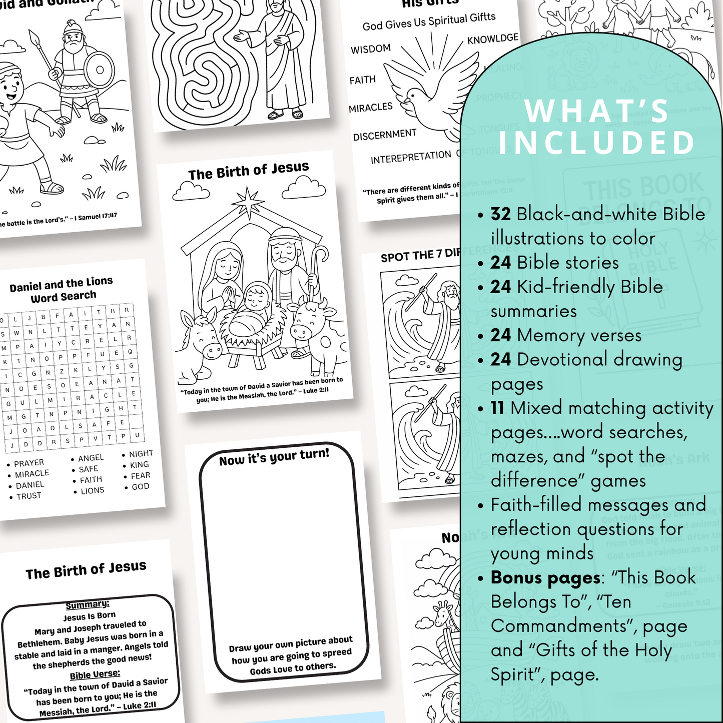 God’s Word for Little Hearts: A Bible Story & Activity Coloring Book for Kids (No Physical Book-Digital Download)